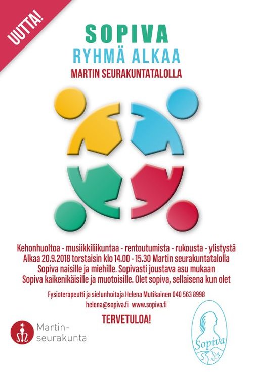 Liikunnallinen Sopiva-ryhmä Martin seurakuntatalolla torstaisin Liikunnallinen Sopiva-ryhmä Martin seurakuntatalolla torstaisin