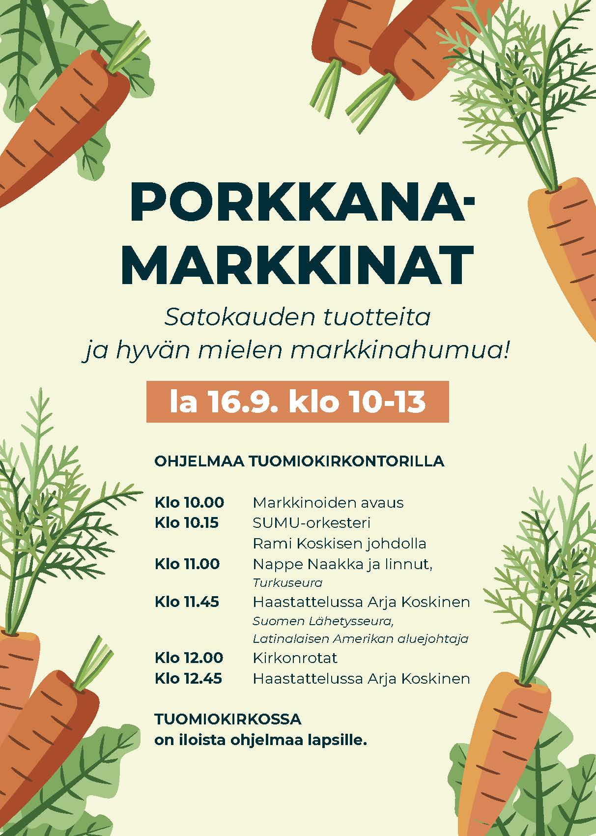 Kuvassa Porkkanamarkkinoiden ohjelma, joka on kerrottu myös tekstissä.