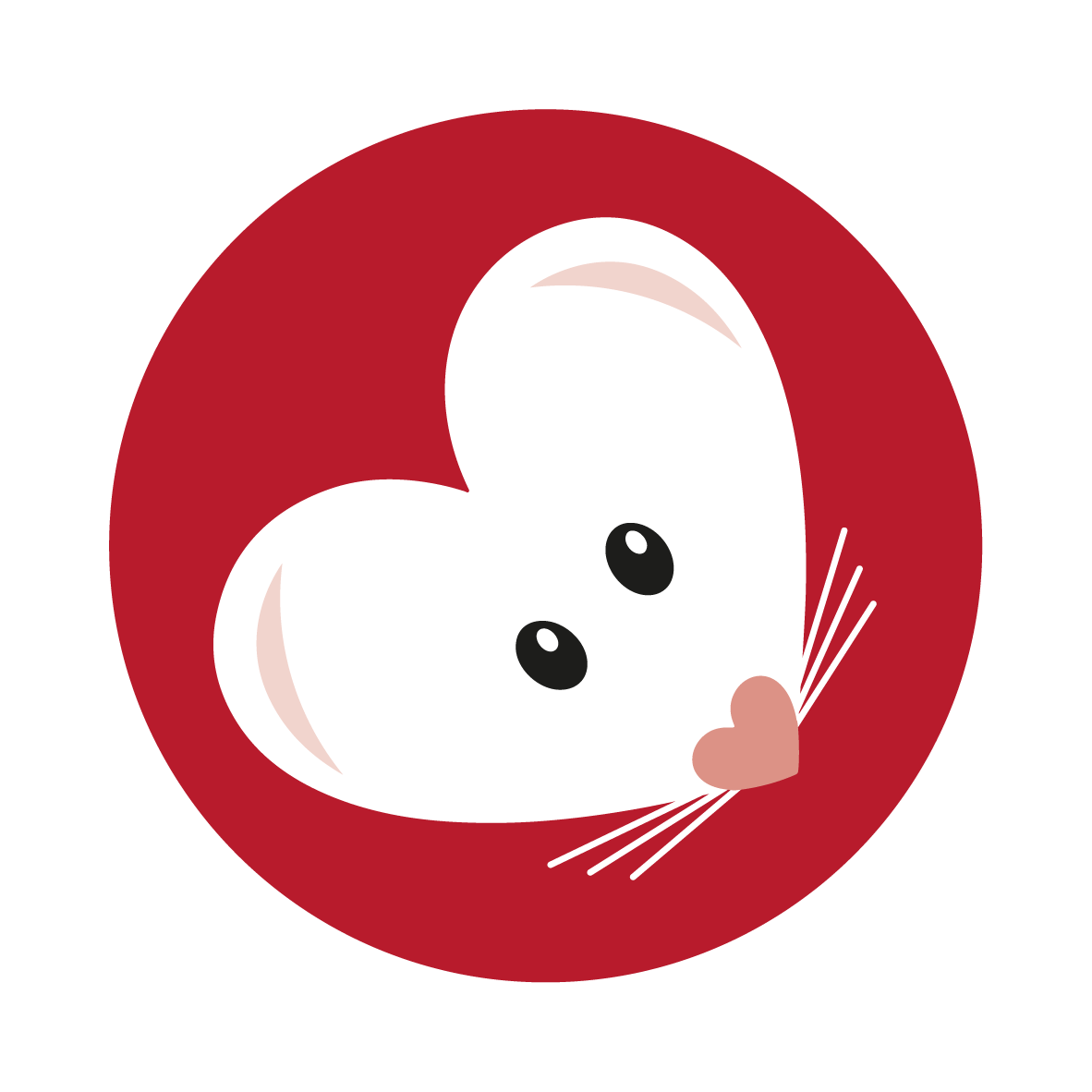 Kirkonrotta-logo, sydämenmuotoinen hiiren pää punaisella pohjalla