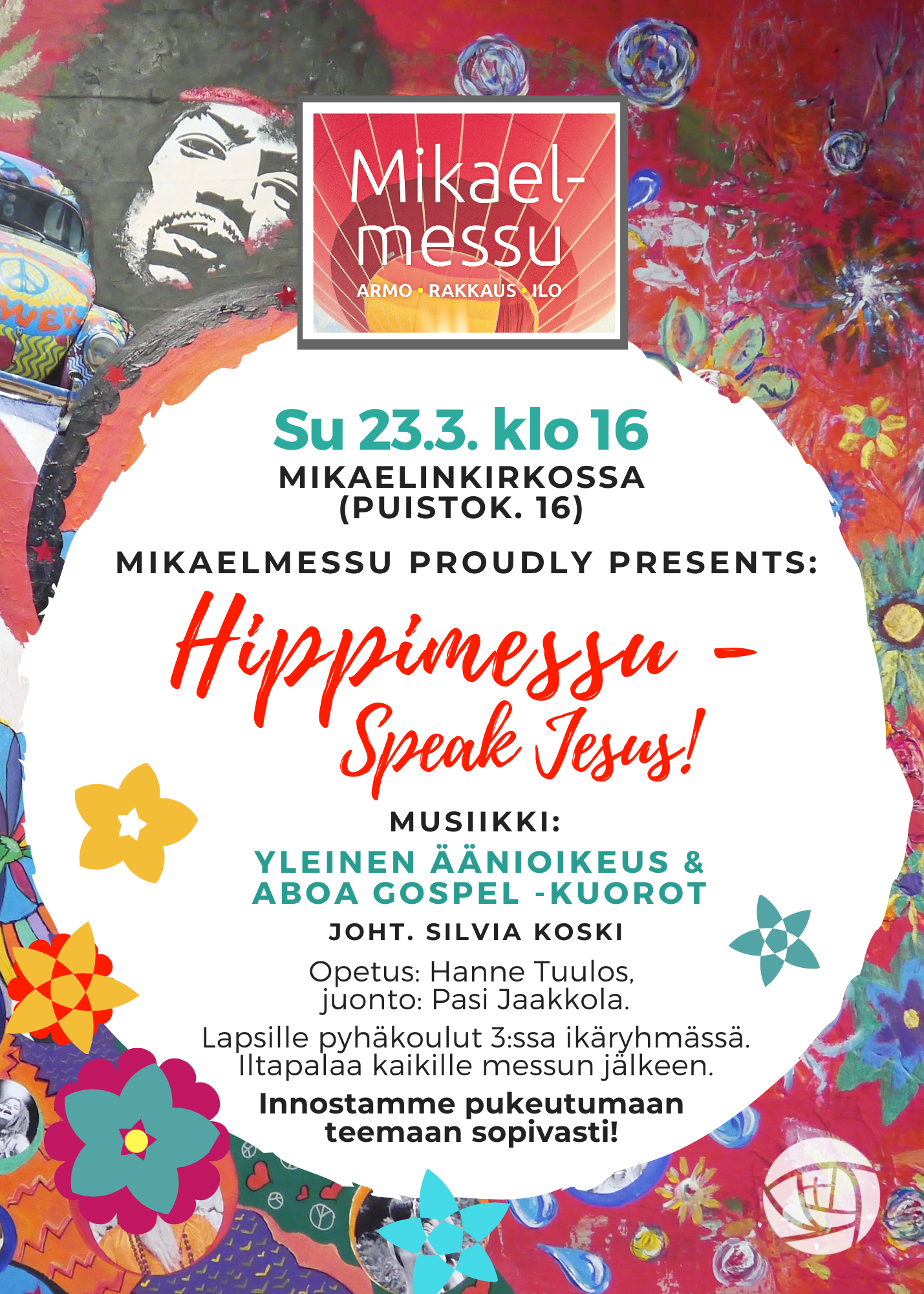 Hippimessu Mikaelinkirkossa Hippimessumainos