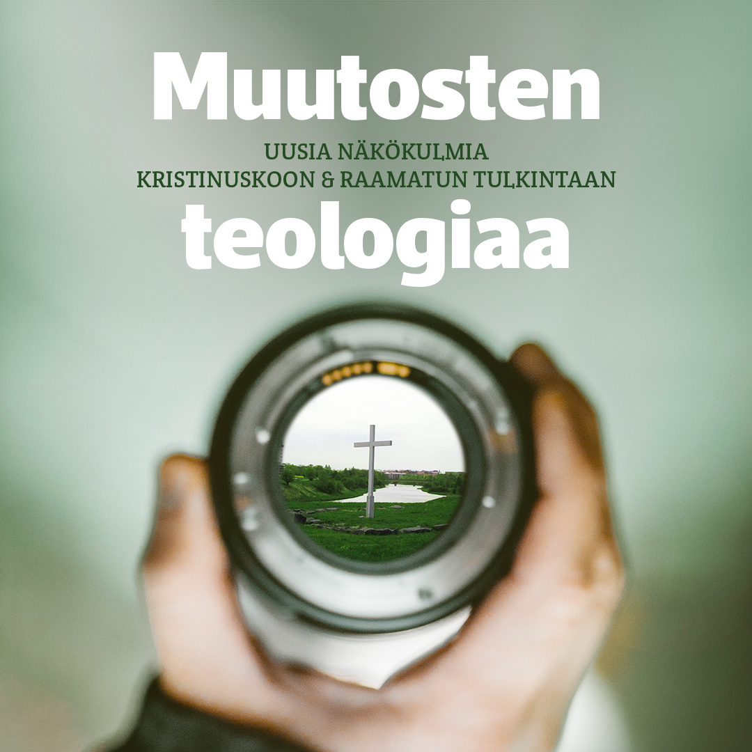 Kuvassa käsi pitelee linssiä, josta näkyy maiseman keskellä oleva risti. Kuvan yläpuolella luentosarnan otsikko.