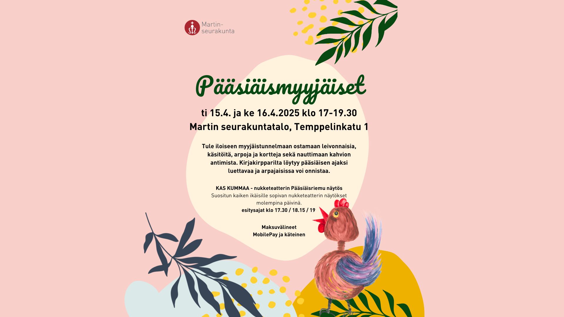 Pääsiäismyyjäiset ja nukketeatteri Kas Kummaa! Mainos