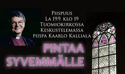 Pintaa syvemmälle -keskustelu aiheesta Piispuus Piispa Kaarlo Kalliala piispan paita päällä.