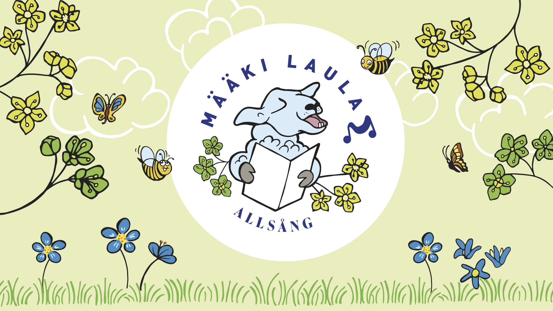 Määki laula – Allsång -yhteislaulutapahtuma Piirroskuva lampaasta laulamassa