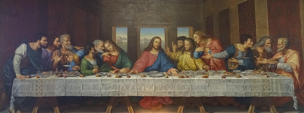 Maalauksessa Jeesus ja opetuslapset viimeisellä ehtoollisella