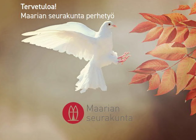 Peruttu: Perheiden ilta musiikin siivin Kärsämäen kappelissa Kuvassa valkoinen kyyhkynen ja puun lehtiä.