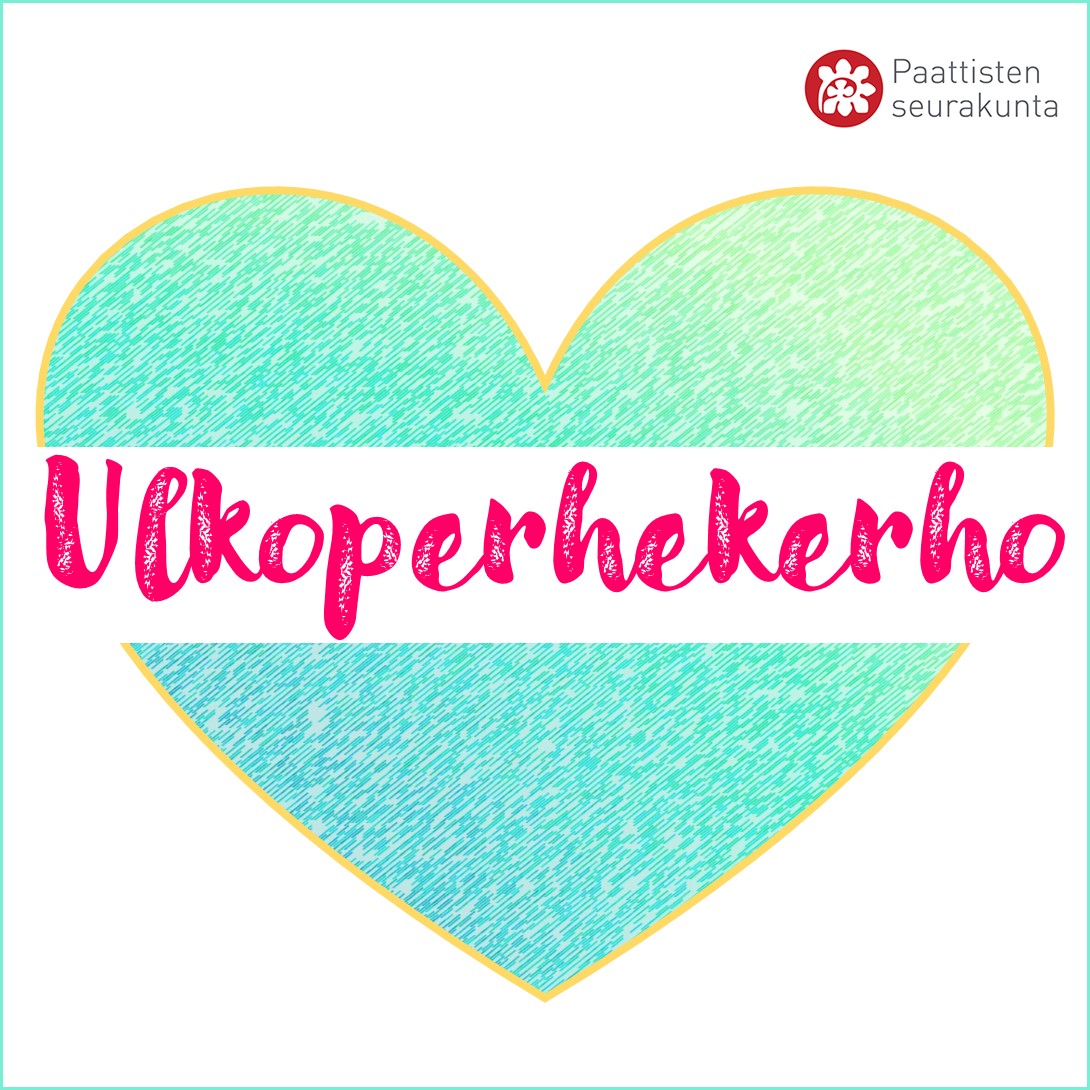 Paattisten ulkoperhekerho Turkoosi sydän, jonka päällä teksti ulkoperhekerho sekä Paattisten seurakunnan logo.
