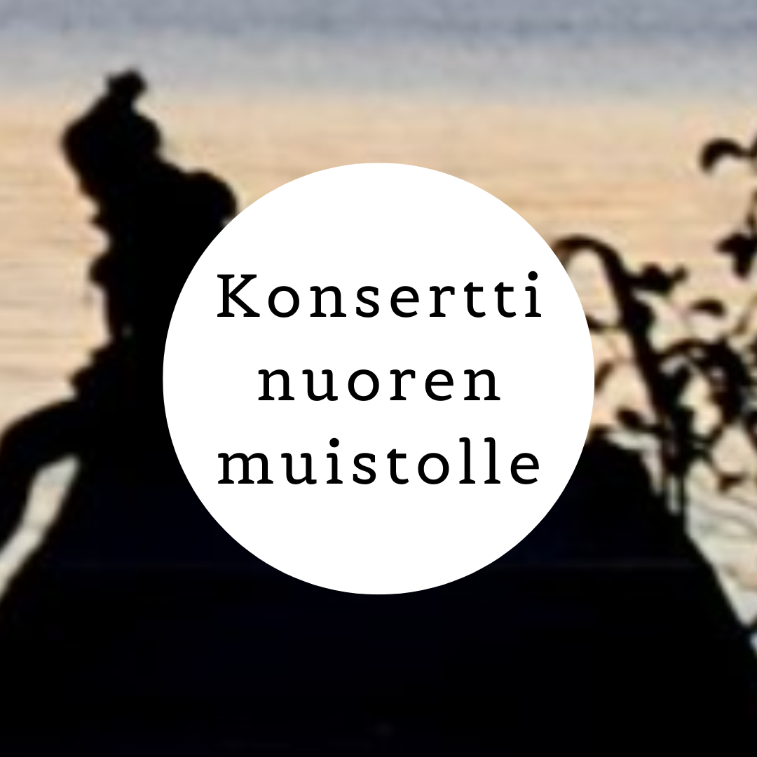 Iltahämärässä nuori istuu laiturilla. Teksti: Konsertti nuoren muistolle.