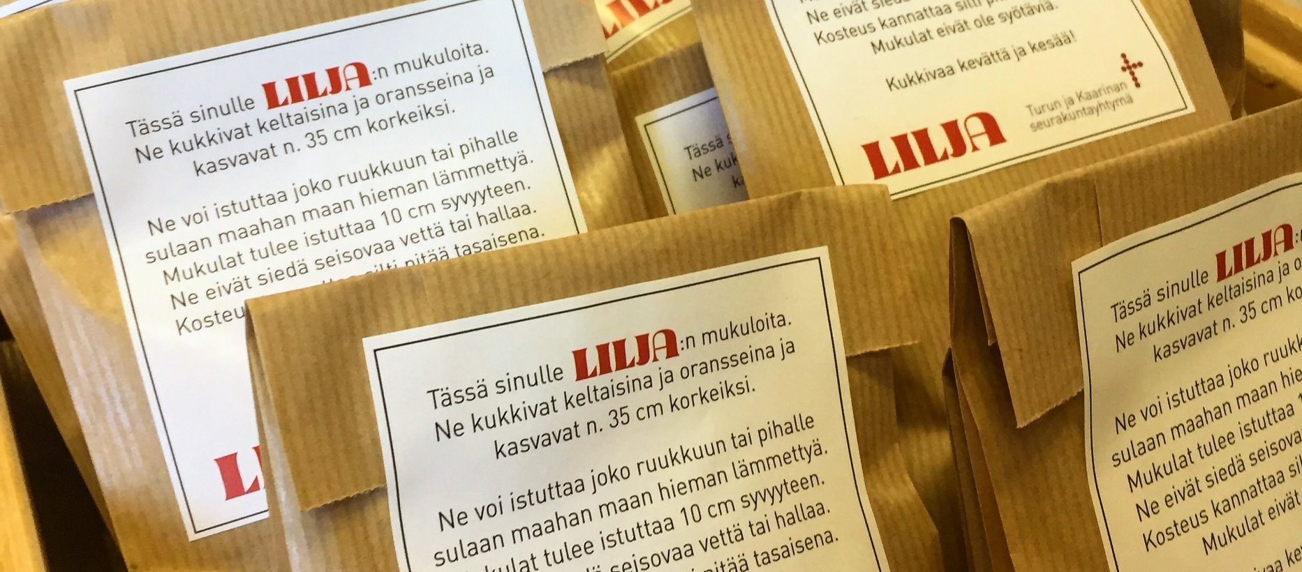 Paperipusseja, joissa on liljan mukuloita.