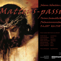 Matteus-passio konsertin juliste, jossa ristillä roikkuva Kristus.